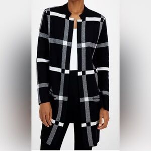 Kasper Black and White Window Pane Open Front Cardigan 2X NEW w/tags